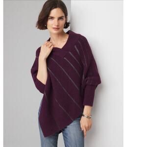 White House Black Market Metallic Stripe Poncho Sweater US Women's M/L